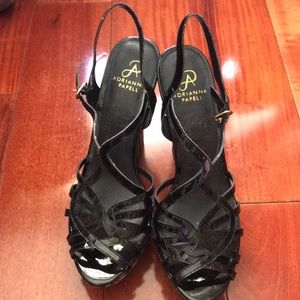 Black patent leather cork espadrilles